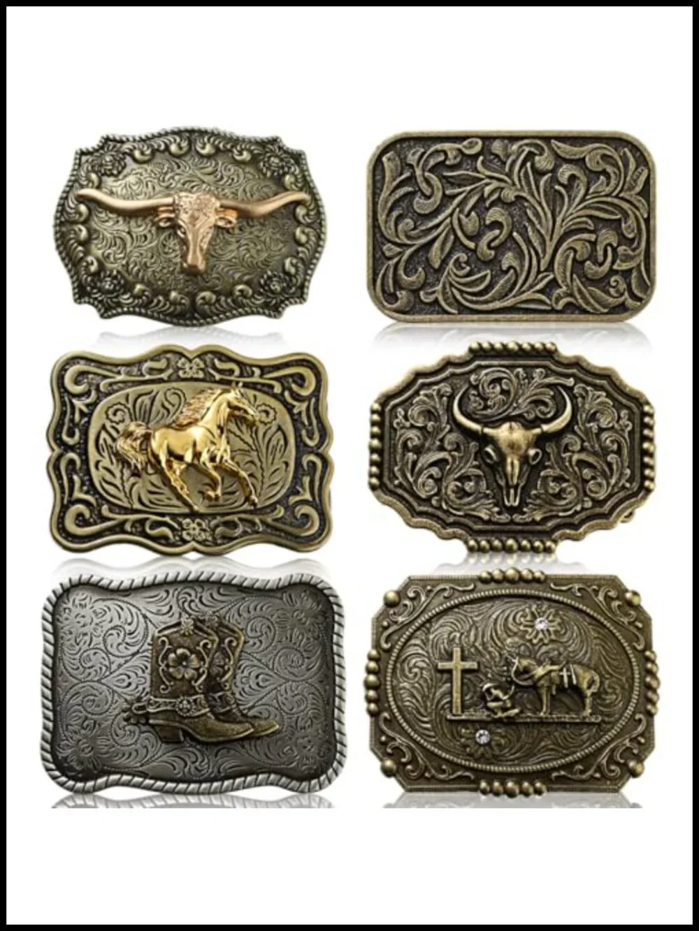 6 Pcs Western Belt Buckles Cowboy Belt Clasp Set Zinc Alloy